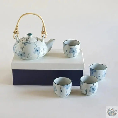Théière grès blanc/jean et 4 tasses | Théières à la folie
